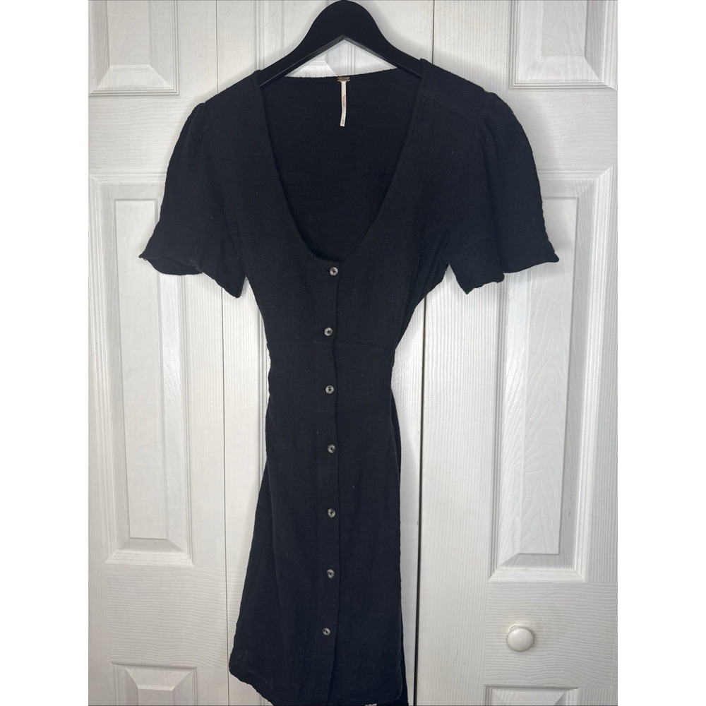 Free People Love of My Life Midi Dress M Black Cotton Gauze Button Front Boho